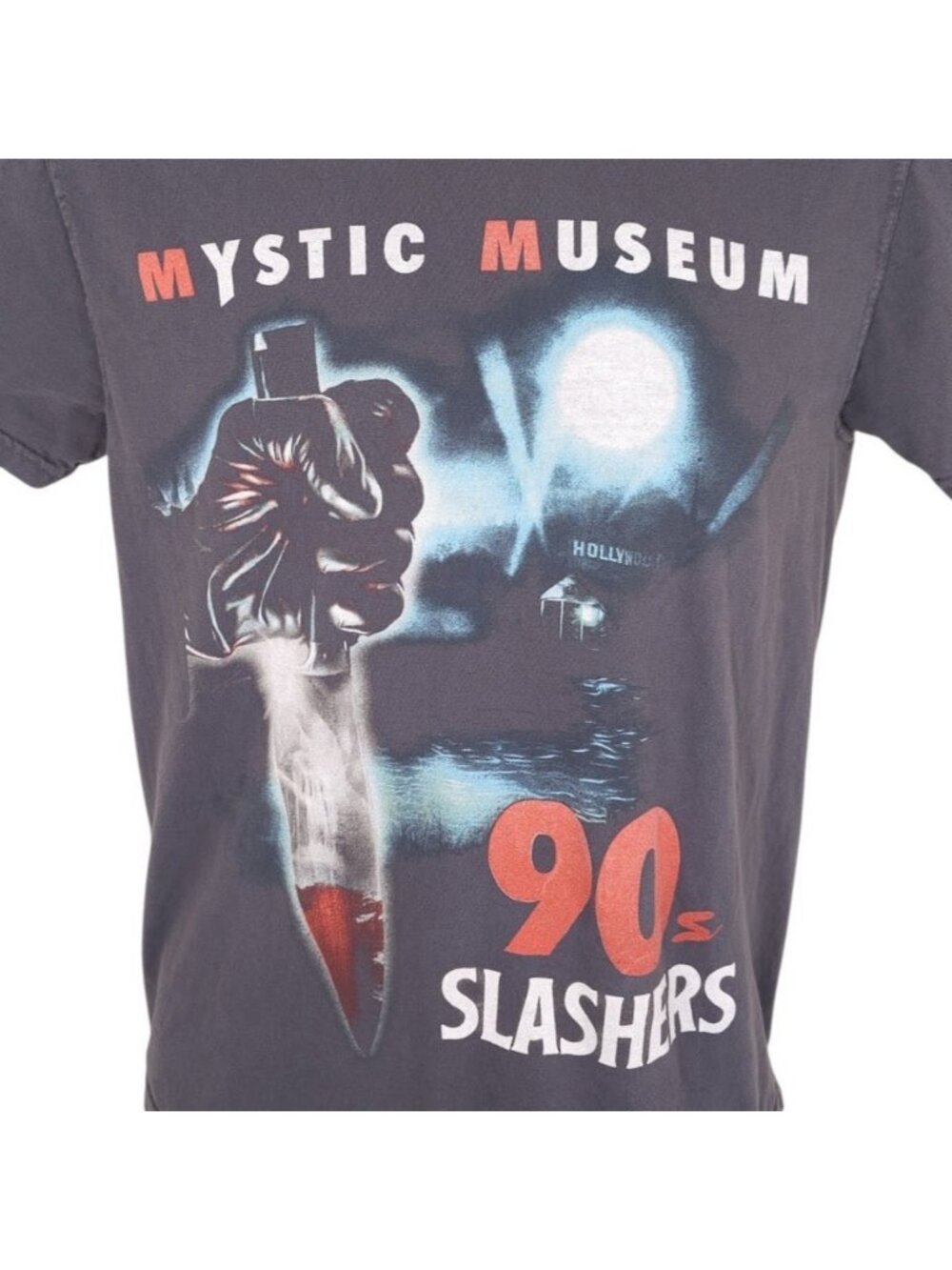 Mystic Museum T Shirt Mens Size Small Gray 90s Slashers Horror Films Halloween